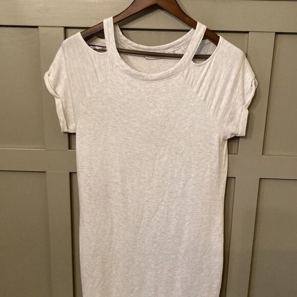 ATHLETA Shala Cold Shoulder Modal Athleisure Dress Fog Gray Heather Size Small - Picture 7 of 9